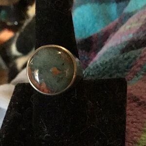 Mid Century Modern sterling silver moss agate ring